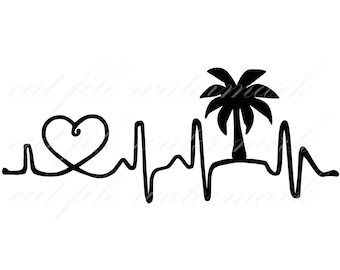 Sticker pour voiture Palmier battement de coeur couper des fichiers SVG & fichier Studio 3 pour Silhouette frère Cricut découpes Stickers dessins SVG découpe pochoir