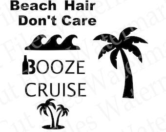 Palmier tropical boisson alcoolisée bateau de croisière amusant fête folle vacances fichier SVG Studio3 Silhouette frère découpe Cricut téléchargement numérique vague océan