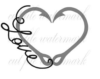 Amour de pêcher avec hameçon chat numérique coupe fichiers SVG & fichier Studio 3 pour Silhouette frère Cricut découpes Stickers PNG SVG pochoir camion voiture