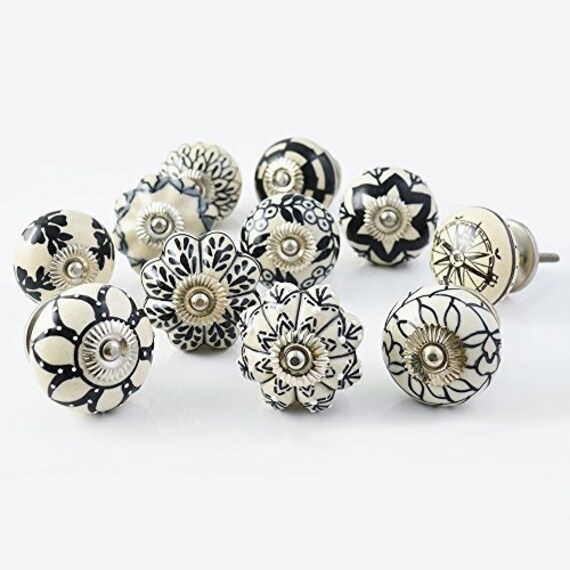 25 Black White Ceramic Knobs Ceramic Knobs Drawer Knobs Etsy