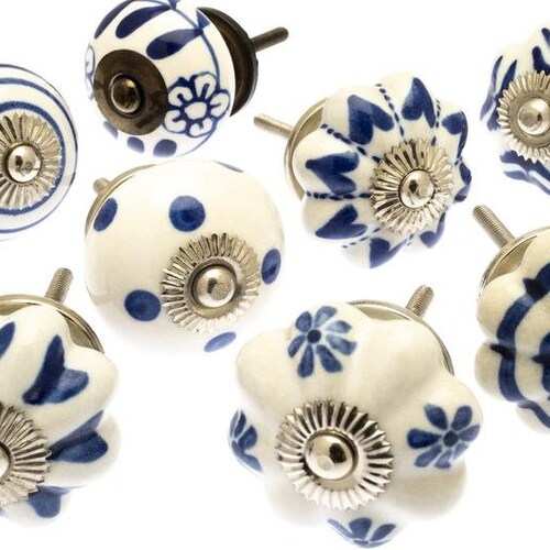Blue and White Ceramic Knobs Handpainted Kitchen Cabinet Knobs - Etsy