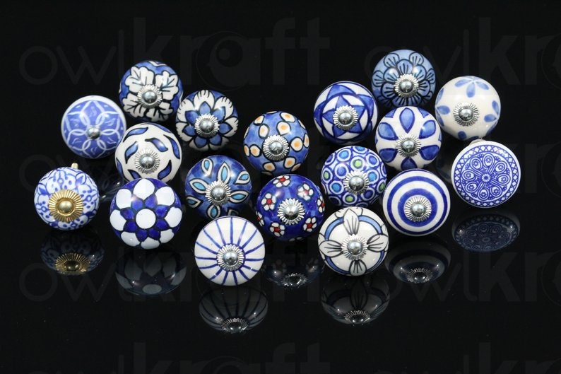 25 Blessing Blue and White knobs Door Pulls Drawer Etsy