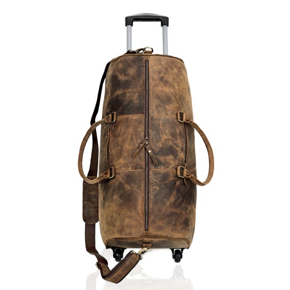 Leder Trolley Reisetasche fur Manner Frauen 24 Zoll Travel Overnight Weekend Duffle Gym Cabin Weekender mit Rollen fur einfaches Tragen Etsy