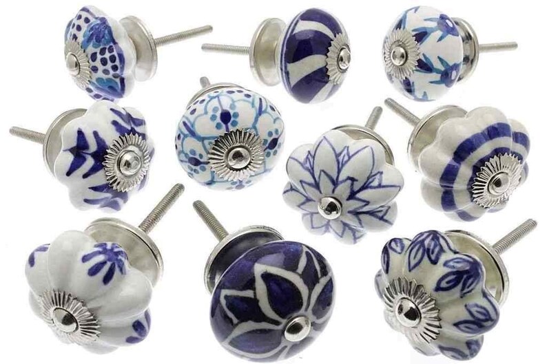 30 Blue & White Knobs Set Ceramic Knobs for and Etsy Australia