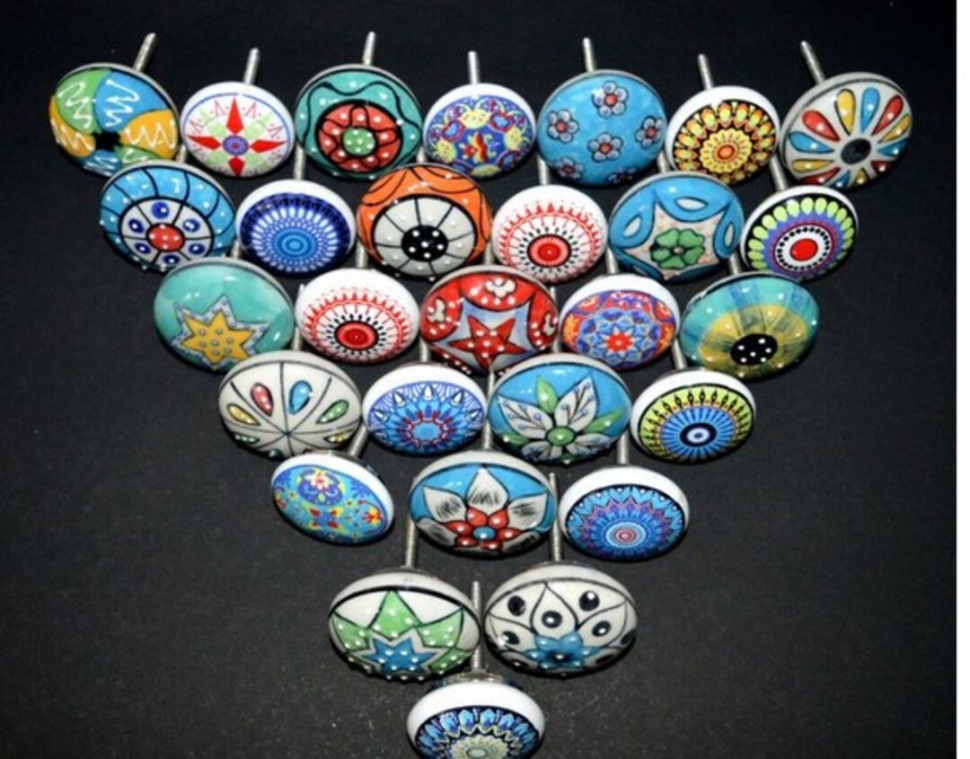 Knobs and Handle Set of 18 Blue Ceramic Knobs ,ceramic Knobs, Drawer