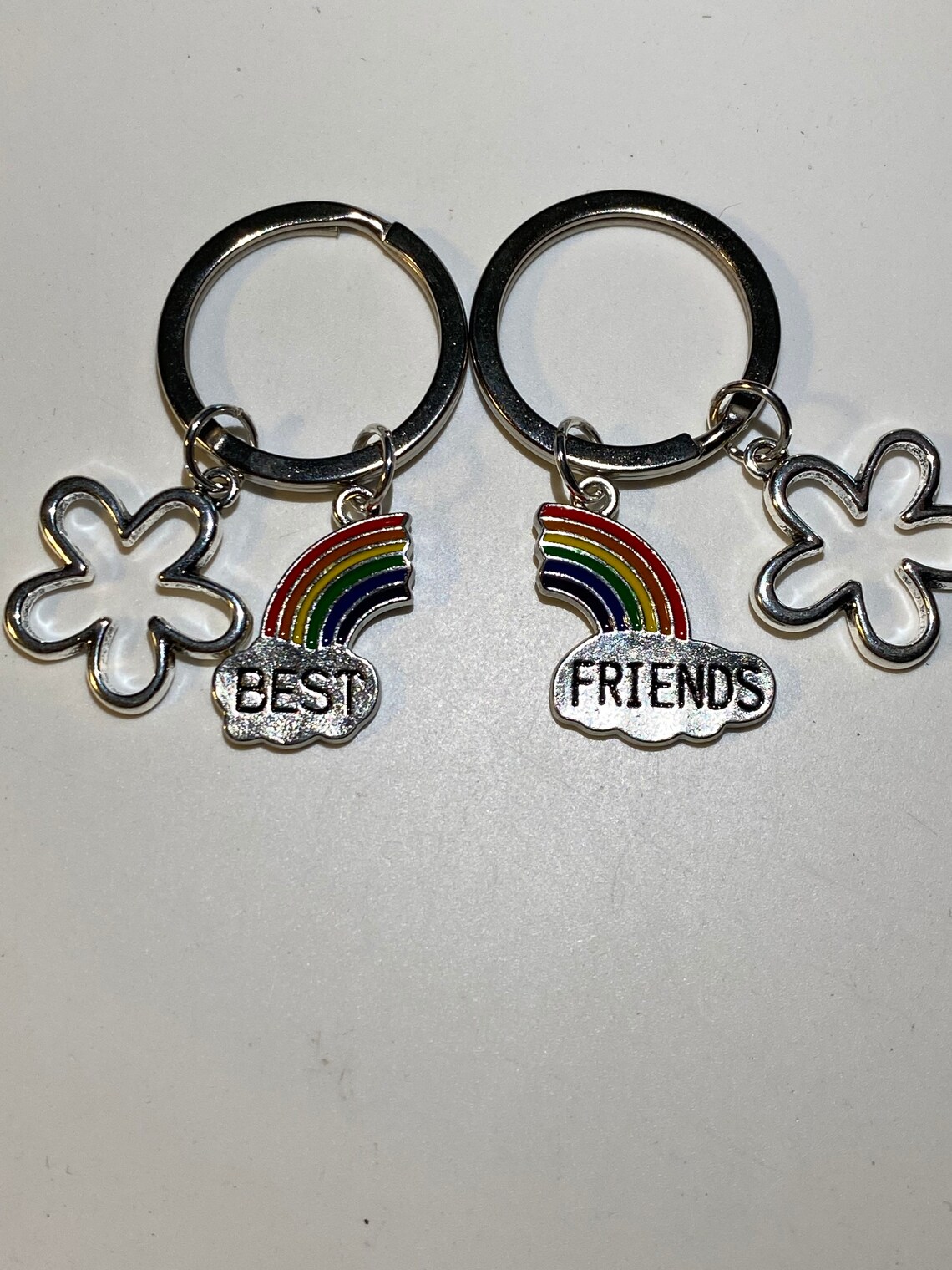 Best friends rainbow keyring/keychain with flower charms. Etsy