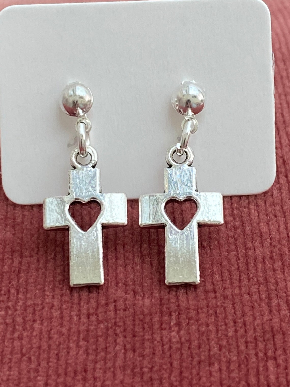 Cross heart earrings. Cross earrings. Etsy