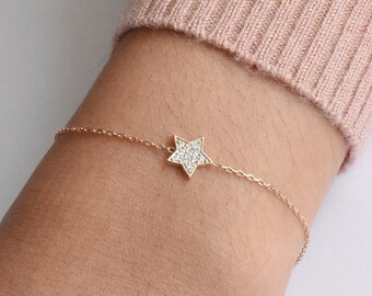 Star Of David Diamond Bracelet / Lucky Star Bracelet / Delicate Religious Bracelet / Star Cluster Diamond Bracelet / Tiny Star Charm