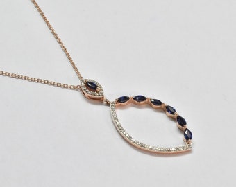Ready to ship Natural Blue Sapphire Diamond Necklace / 0.17ct High Quality Diamond AAA Marquise 0.35ct Blue Sapphire / 18k Gold Necklace