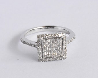 SALE ! 18k White Gold Pave Diamond Square Ring For Man And Women / Gold Square Diamond Statement Ring / Classic Diamond Ring / DR175