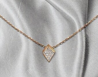 Minimalist Diamond Charm Necklace 10k 14k 18k Gold / Free Shipping / Diamond Station Necklace Layering Necklace Arrow Charm / OJGD43/16
