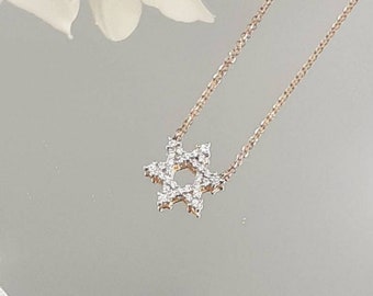 Star Of David Diamond Necklace/10k 14k 18k Solid Gold / Esther/Jewish gift/ religious Star Diamond Charm/ Minimalist Layering Everyday Gift