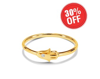 Hamsa Diamond Ring / Hamsa Gold ring in 14k gold / Size. 7/ Religious Ring / Next day ship