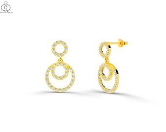Diamond Drop earrings/ cluster diamond dangle earrings/ wedding earrings / Gold earrings/ Dainty earrings/ Gifts for her