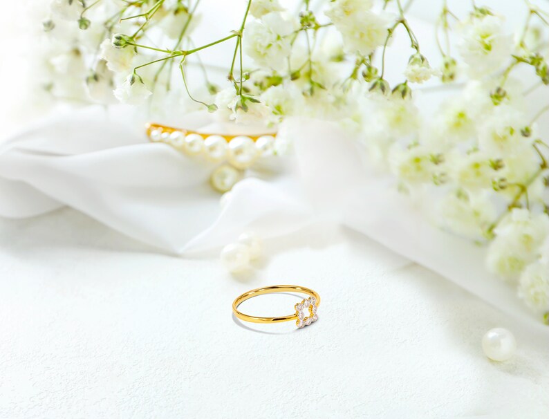 Diamond Ring / Bezel Set Diamond Band Ring / 18k 14k 10k Solid Gold Ring / Square Ring / Wedding Band Minimalist Everyday Dainty Birthday image 4