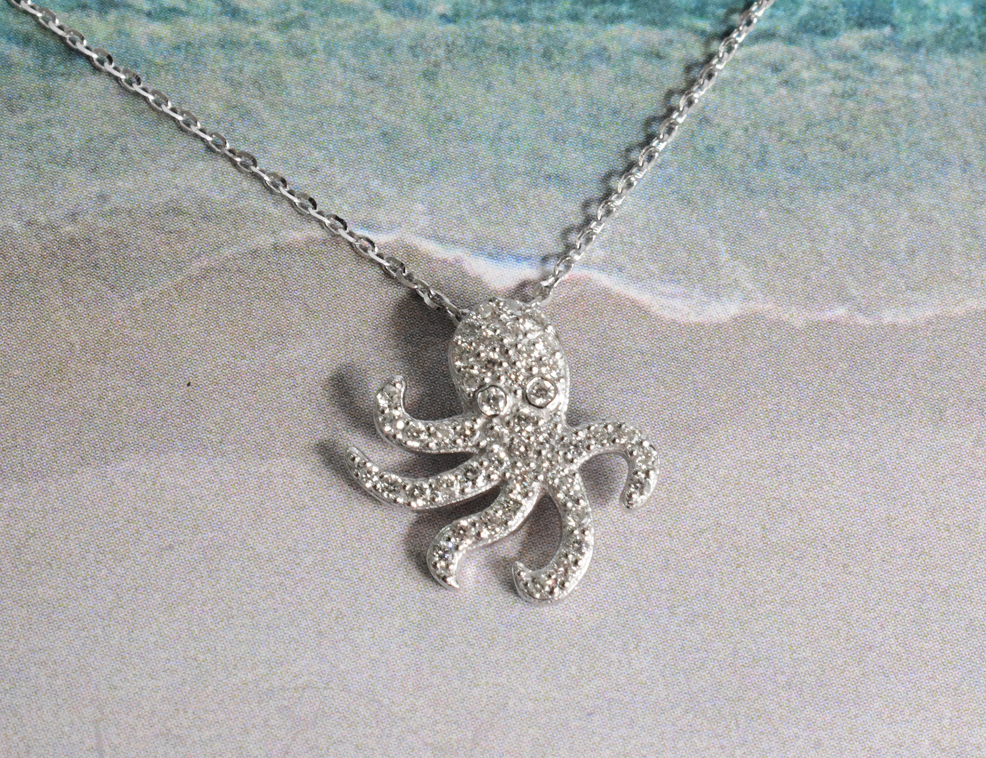 10k 14k 18k Gold Octopus Diamond Necklace in / Octopus Charm Etsy