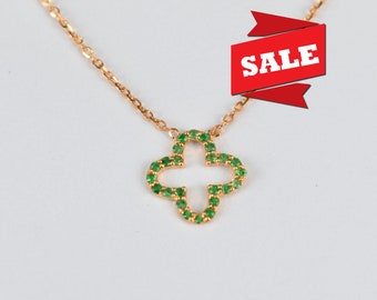 Genuine Emerald Clover Necklace in 10k 14k 18k Solid Gold / Birthstone Clover Necklace / Lucky Emerald Clover Charm Necklace / Healing Charm