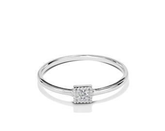 18K White gold / Size 6.75 / Diamond Solitaire Engagement Ring / Square Diamond Engagement Ring /Next day shipping