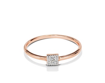 18K Rose gold / Size 7 / Diamond Solitaire Engagement Ring / Square Diamond Engagement Ring /Next day shipping