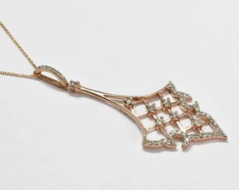 Arrowhead Gold Diamond Necklace / 18k Solid Gold / Diamond Arrow Necklace / 2 inches Long Pendant / Brilliant 0.95CTW Round Diamond / DP21