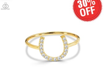 Horseshoe Diamond Ring/ Minimalist ring/ Gold horseshoe ring/ Lucky horseshoe ring / Gift for her / Pave setting ring