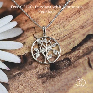 10k 14k 18k Solid Gold Necklace / Tree of Life Pendent With Diamond ...