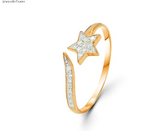 Open Diamond Star Ring / 18k 14k 10k Solid Gold Ring / Open Ring Band / Shooting Star Ring / Wedding Ring Promise Ring