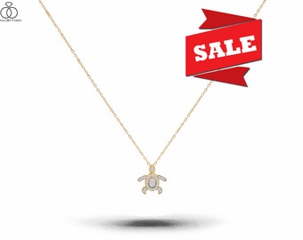 10k 14k 18k Solid Gold Turtle Necklace  / Sea Life Turtle diamond Pendant Gift / Turtle Charm Pendant / Nautical Beach Cruise Sea Jewelry