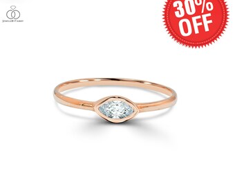 Marquise Diamond Ring / Marquise Wedding Ring / Marquise Cut Ring / 10k 14k 18k Gold / Engagement Ring Bridal Ring / Bezel Setting