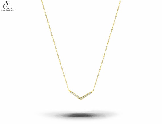 14K V Shaped Diamond Chevron Necklace