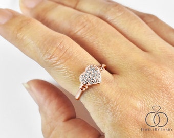 Diamond Heart Ring/ 10k 14k 18k gold/ Pave Heart ring/ Heart Ring engagement Gift/ Heart shaped diamond ring