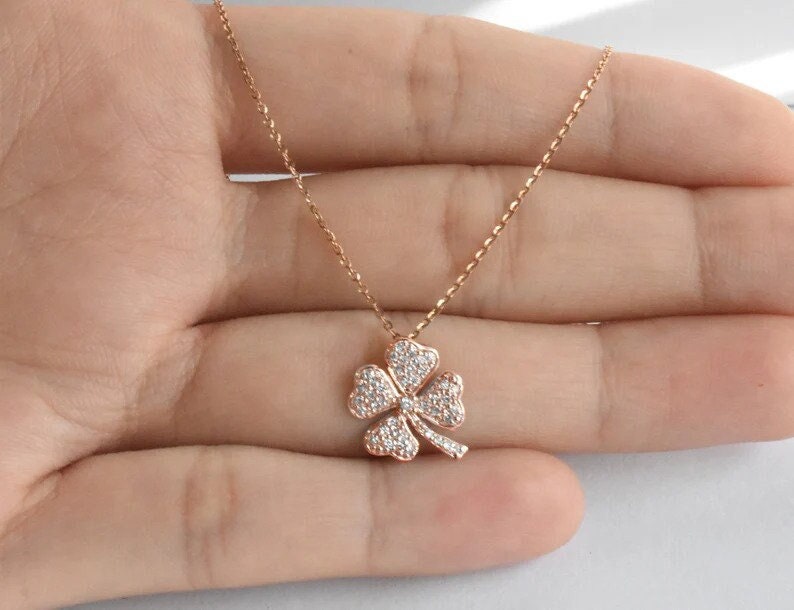 Diamond Clover Charm Necklace / 10k 14k 