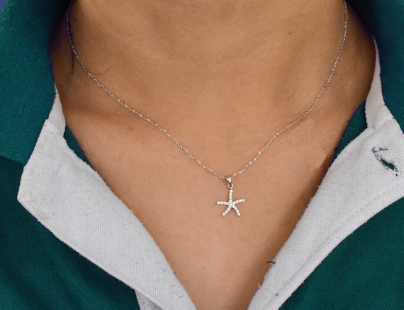 16 mm 14K White Gold Starfish Pendant