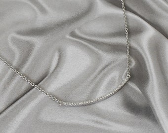 Diamond Bar Necklace / 18k 14k 10k Gold Diamond Bar Necklace / Curved Bar Necklace / Dainty Necklace Valentine Gift Bridal Necklace