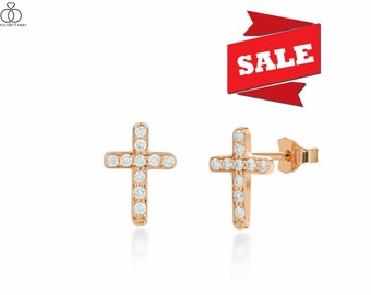 Diamant Kreuz Ohrstecker / 18k 14k 10k Solid Gold Kreuz Ohrstecker / Religiöser Diamant Ohrring / Christus Kreuz Ohrring / Glaube Kreuz Ohrstecker