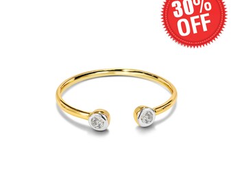 Bezel Set Two Diamond Open Ring in 10k 14k 18k Solid Gold / Diamond Cuff Ring / White Yellow Gold / Minimalist Ring Stacking Ring