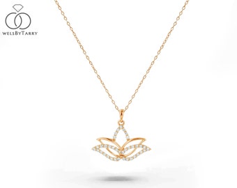 10k 14k 18k Lotus Necklace / Diamond Lotus Necklace in Solid Gold / Spiritual Lotus Necklace / Minimalist /Yoga lover necklace /  Lotus