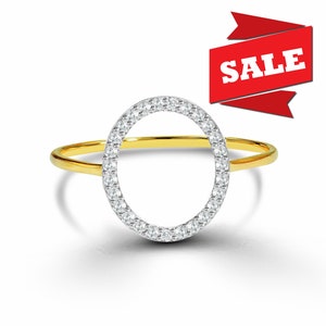 Open Circle Diamond Ring Semi -Oval set in 10k 14k 18k Solid Gold / Proposal Ring / Engagement Ring / Circle Band Ring