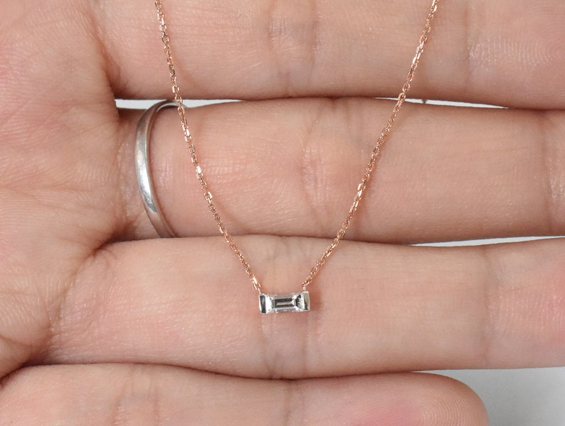 Dainty Diamond Necklace Valentine Gift For Her Minimalist Diamond Necklace 18k 14k Gold Minimal Necklace Baguette Diamond Necklace