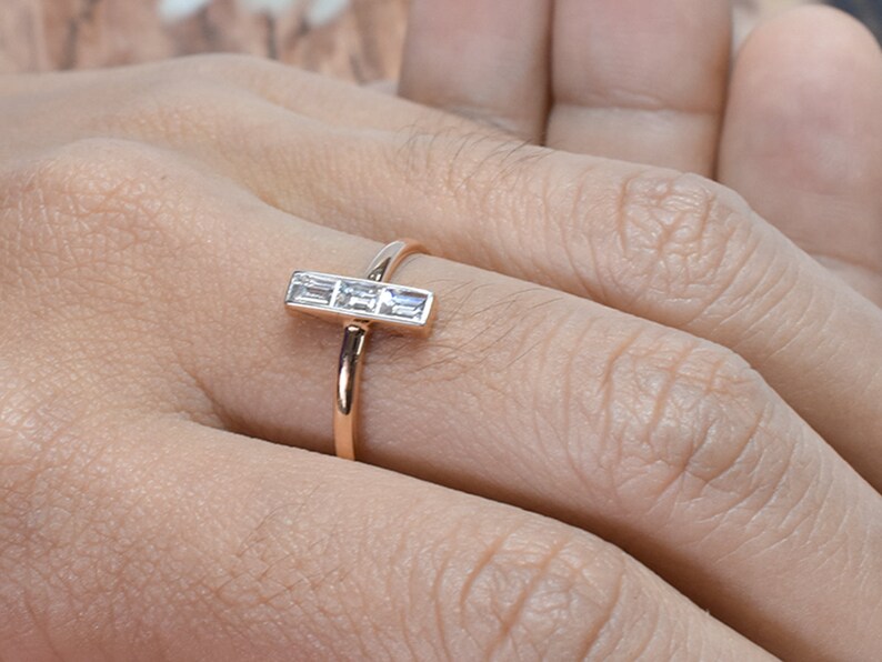 Diamond Bar Ring 18k Solid Gold Vertical Bar Diamond Ring Etsy