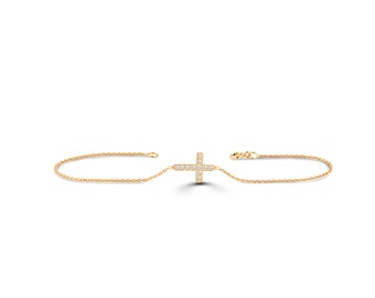 Dainty Cross Bracelet / Tiny Cross Diamond Bracelet / 10k 14k 18k Gold Delicate Bracelet / Religious bracelet  / Gifts  for her