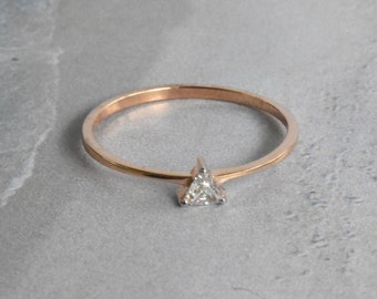 18K Rose gold / Size 7 / Triangle Shape Brilliant Cut Diamond Ring / Trillion Ring Diamond Engagement Ring / Next day shipping