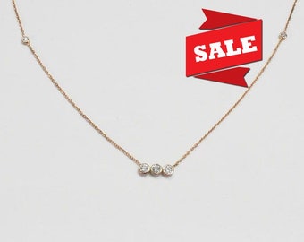 Diamond bezel necklace/ Dainty gold 10k 14k 18k/ Diamond bar necklace/layered necklace