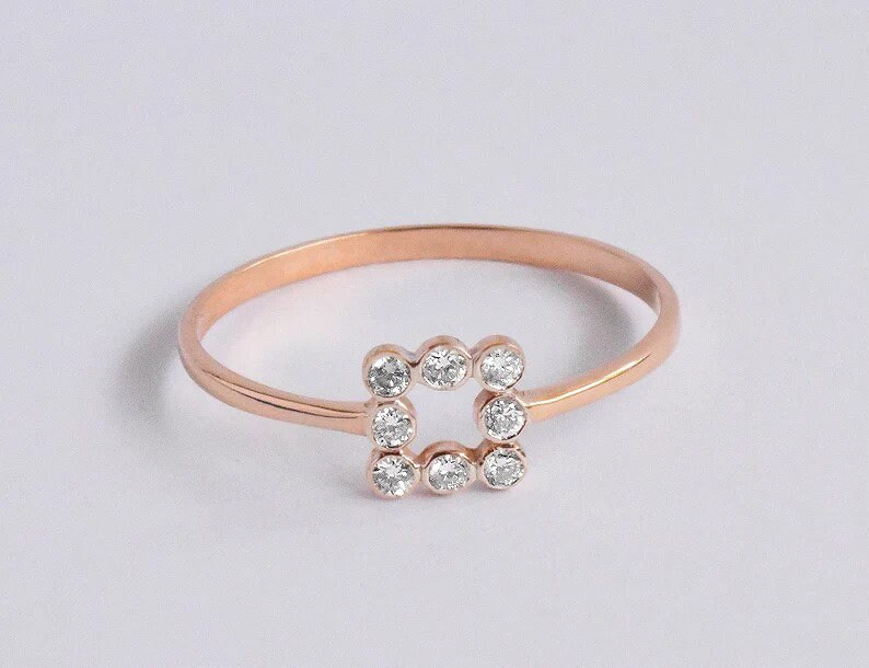 Diamond Ring / Bezel Set Diamond Band Ring / 18k 14k 10k Solid Gold Ring / Square Ring / Wedding Band Minimalist Everyday Dainty Birthday image 6