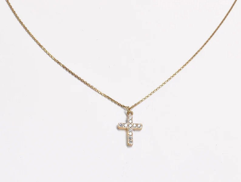 18k 14k 10k Gold Diamond Cross Necklace 