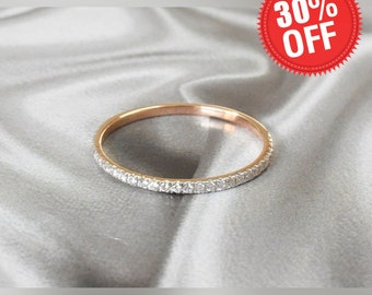 Thin Diamond Half  Eternity Ring / 10k 14k 18k Gold Ring / Stackable Diamond Ring / Dainty Diamond Wedding Band / Rose Gold / Valentine Gift