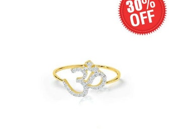 Diamond OM Ring / 10k / 14k / 18k Gold/ Religious OM Ring Hindu Ring Yoga Lover / Diwali Gift / religious ring / Spiritual ring