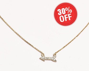 Diamond Arrow Necklace with Thin Chain / 18K Rose Gold Dainty Necklace /Archery Necklace / Minimalist arrow necklace/ Next day free shipping