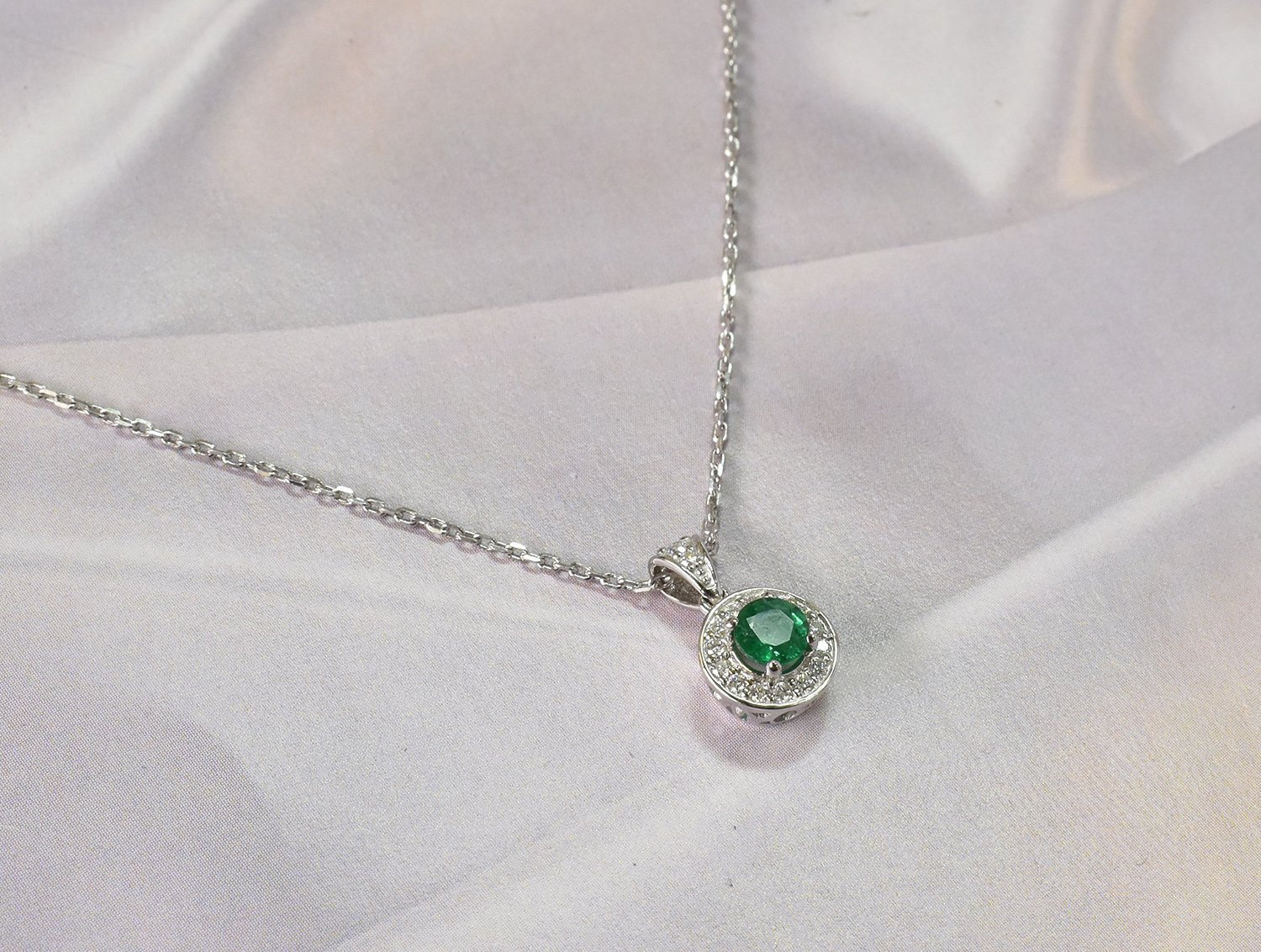 Natural Emerald Necklace Genuine diamond / 18k White Gold Etsy