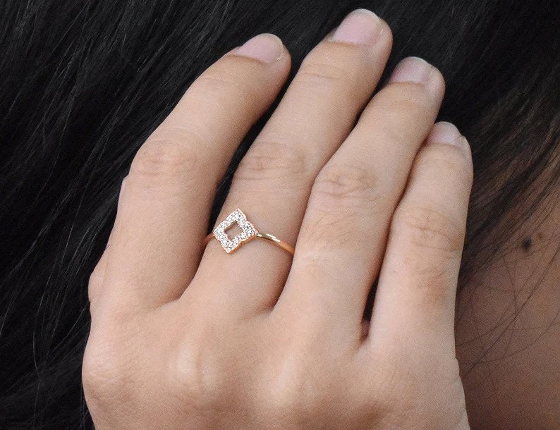 Diamond Clover Ring / Engagement Ring For Women / 18k 14k 10k Gold Wedding Band / Stackable Diamond Ring / Dainty Everyday Ring image 7